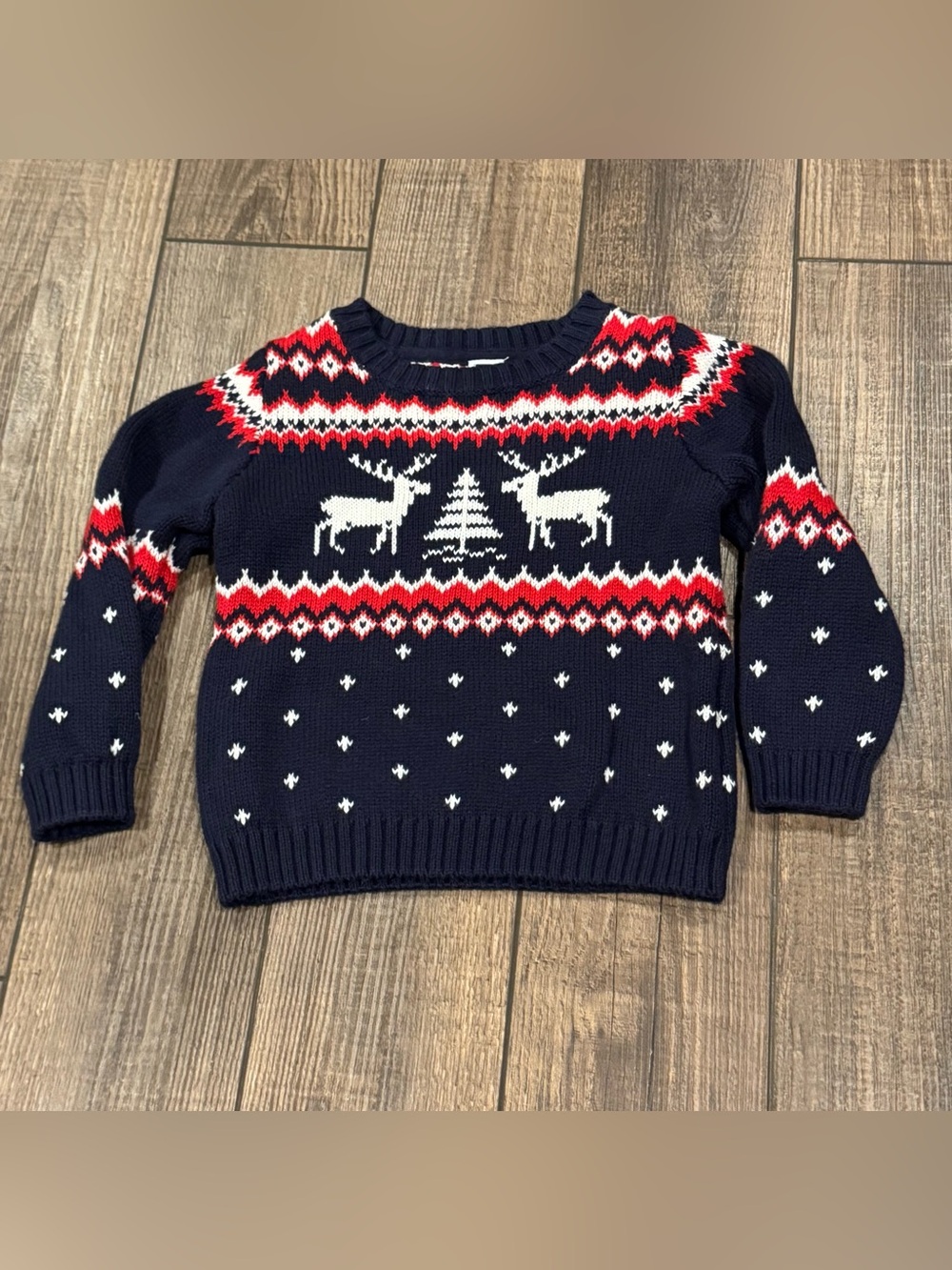 Janie and Jack Fair Isle Holiday Reindeer Knit Crewneck Sweater 18-24 Months